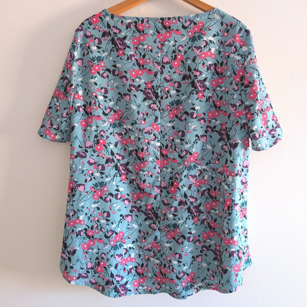 Lane Bryant Women Teal Floral V-Neck Flutter Sleeve Blouse Top Size 14 583018 - Picture 2 of 5